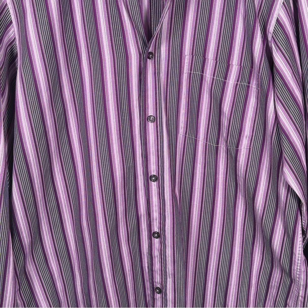 Bugatchi Uomo Cotton Stripe Contrast Cuff Button-Up JEWEL TONE Purple L Office - Picture 3 of 12